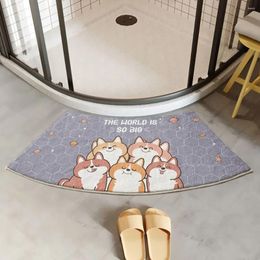 Carpets Fan-shaped Water Absorption Bathroom Door Mat Cartoon Animal Bath Rug Non-Slip Absorbent Cute