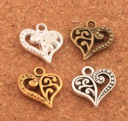 200pcslot Flower Pattern Heart Charms Antique SilverGoldBronze Pendants Jewellery DIY Fit Bracelets Necklace Earrings L9199023818