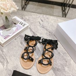 Women's woven twine sandals Slippers Designer stylish luxury elegant simple material flat shoes comfortable design