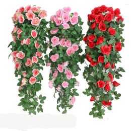 Decorative Flowers 18 Heads Home Silk Artificial Vine Plant Fake Rose Garden Decor Hanging