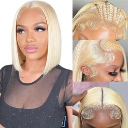 Mogge 613 Hair 180 Density 13x4 Blonde Front Human Pre Plucked with Baby Hair 12 Inch HD Lace Frontal Wig Straight Glueless Short Bob Wigs