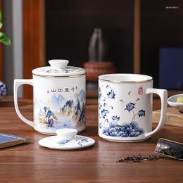 Mugs Chinese Style Ceramic Cup With Lid Office Tea Making Filter Screen Separation Personal