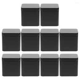 Storage Bottles 10 Pcs Tinplate Small Square Portable Metal Can Set 10pcs (black) Containers Candy Cookie Jar Case Tea Leaves Tins