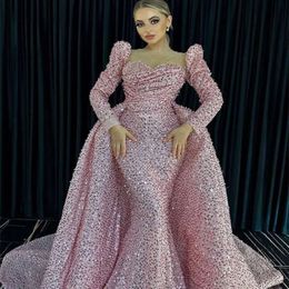 Ebi Arabic Aso Oct Mermaid Pink Bride Dresses Beaded Sexy Evening Prom Formal Party Birthday Celebrity Mother Of Groom Gowns Dress ZJ