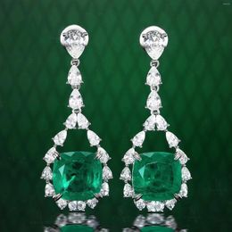 Dangle Earrings ZOCA Emerald Lab Big Stone 925 Sterling Silver Jewellery Set Gift Women Water Drop Pendant Design