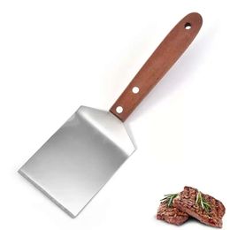 Scraper Pancake Stainless Steel Steak Spatula Turner Grill Beef Fried Pizza Shovel With Wood Handle Kitchen BBQ Tools Wholesale