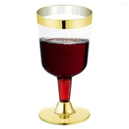 Disposable Cups Straws 6pcs Red Wine Glass Goblet Plastic Champagne Flutes Glasses Cocktail Wedding Party Supplies Bar Drink