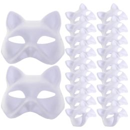 Masks 20 Pcs Blank Hand Drawn Mask The DIY Cosplay Party Facial Masquerade White Masks Cat Paper Women Child Stage Therian