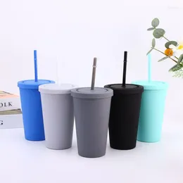 Mugs Rubber Water Cup 450ml Cute High-capacity Thermostability With Cover Straw Tableware Coffee Plastics High-quality