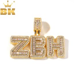 THE BLING KING Iced Cubic Zircon Small Baguettecz Initial Letters Pendant Necklace Words With 4mm CZ Tennis Chain Jewelry 240309