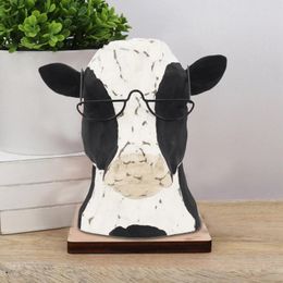 Decorative Figurines Black & White Cow Head Wearing Glasses Fun In Sink Rack For Small Dish Drainers Kitchen Counter