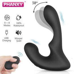 PHANXY Remote Control Male Prostate Massager Vibrator For Men Tail Anal Plug Sex Toys Silicone Butt Toy Gay Couples 240312