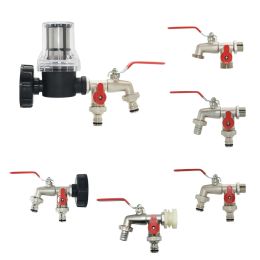 Kits 1/2'' IBC Tank Connector Tap 2Way Garden Hose Splitter Irrigation Faucet Adapter 3/4" Tap Irrigation System Fitting Ball Valve