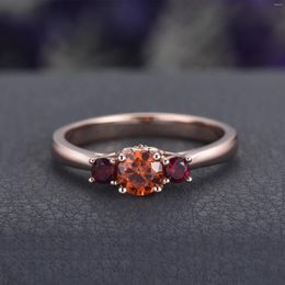 Cluster Rings Simple Orang Red Zircon 925 Sterling Silver Engagement December Birthstone Ring Gift For Women