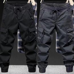 Men's Pants Loose Drawstring Cargo With Elastic Waist Multi Pockets Ankle-banded Design For Daily Sports Streetwear Soft