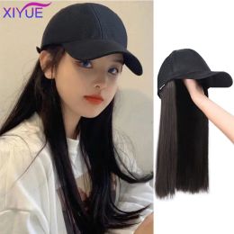Wigs XIYUE Black Duck Tongue Hat Wig Long Straight Hair One Piece Fashion Wig Hat Female