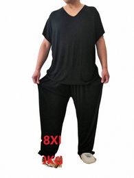 summer Spring Plus Size 8XL 170KG Men Pajamas Sets Modal Home Wear Set Soft Casual Sleep Wear Short Sleeve Top and Lg Pants F0oO#