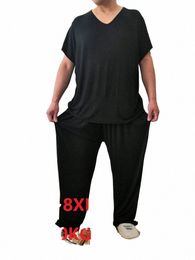 summer Spring Plus Size 8XL 170KG Men Pyjamas Sets Modal Home Wear Set Soft Casual Sleep Wear Short Sleeve Top and Lg Pants F0oO#