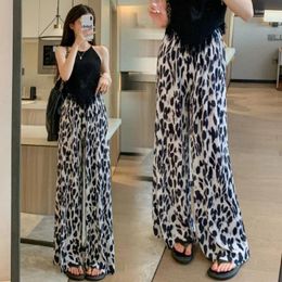 Women's Pants Press-creased Wide-leg Summer Thin Leopard Print Straight Draped Loose Casual Tie-dye Mop Full Length