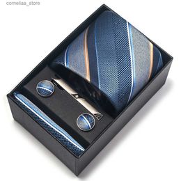 Neck Ties Neck Ties Holiday Gift Box Brand Tie Handkerchief Cufflink Set For Men Necktie Suit Accessories Wedding Gravatas Y240325