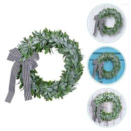 Decorative Flowers Rabbit Wreath Artificial Leaf Wedding Spring Decor Bow Tie Garland For Front Door Plastic Decoration