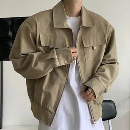 Men's Jackets Men Elegant Solid Korean Clothes Outer Baseball Jacket Oversized Vintage Streetwear Workwear Bomber