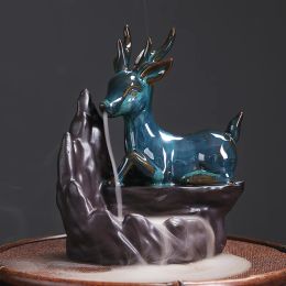 Burners Deer Ceramic Ornament Handmade Waterfall Backflow Incense Burner Censer Home Office Tea House Decorate