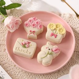 75g Cartoon Mooncake Mold Rabbit Flowers Envelope Hand Pressed Pastry Teachers Day Baking Cake Decoration Tool 240325