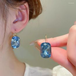 Hoop Earrings French Style Blue Rhinestone Square For Women Light Luxury Commuting Party Jewelry