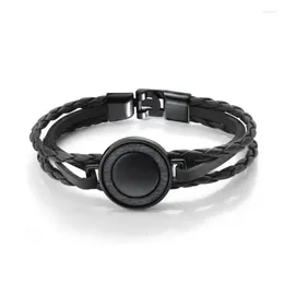 Bangle Stainless Steel Classic Black Brown Layer PU Leather Bracelet For Men