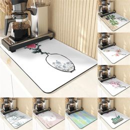 Table Mats Simplicity Style Diatomaceous Earth Mat Silicone Dish Plant Pattern Set Dishes Absorbent Drying For Kitchen