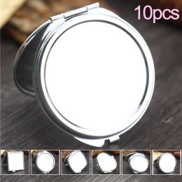 Mirrors 10pcs Mini Makeup Mirror Portable Pocket Round Square Heart Makeup Mirror DoubleSided Folding Cosmetic Mirror Female Gifts