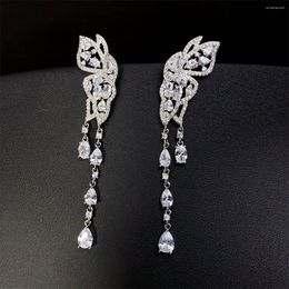 Dangle Earrings Long Zircon Exquisite Tassels Jewellery For Women Wedding Engagement Gift Korean Style Ladies Butterfly Drop Inlay Shine