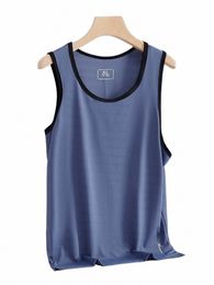 plus Size New Ice Silk Classic Tank Tops Men Sleevel Shirt Black Blue Tees All-match Mens Quick-drying T-shirt 8xl 7xl 6xl q7v6#