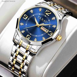 Wristwatches TAXAU Mens Original Stainless Steel Fashion Mens Watch Waterproof and Luminous Date Week Mens WatchC24325