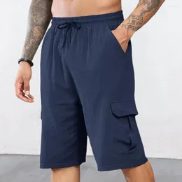 Men's Shorts Adjustable Waist Men Solid Colour Beach Elastic Cargo With Drawstring For Running