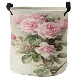 Baskets Pink Flower Rose Vintage Dirty Laundry Basket Foldable Waterproof Home Organiser Basket Clothing Children Toy Storage Basket