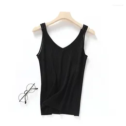 Women's Tanks 2024Summer Sleeveless Curved Bead Fabric Knitted Camisole V-neck Lace Sexy Versatile Simple Basic Slim Fit Tank Top