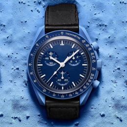 Moon Mens Watches Bioceramic Planet Full Function Quarz Chronograph Watch 42mm Nylon Luxury Designer Movement Watches High Quality188J