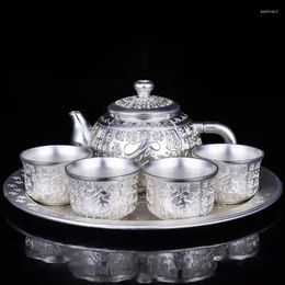 Teaware Sets High-grade Silver Tea Set Hand-gilt Teapot Baifu Suit Silver-plated Wine Chinese Glass