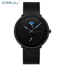 erkek kol saati CRRJU Fashion Mens Business Casual Watches 24 hrs Unique Design Quartz Watch Mesh Waterproof Sport WristWatch2480
