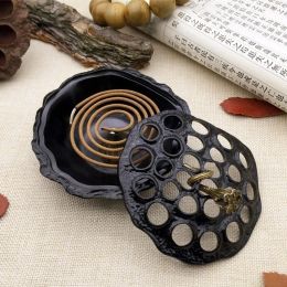 Burners Creative Copper Alloy Lotus Incense Burner Home Decor Handcrafts Coil Censer Holder Religious Articles Yoga Office Ornaments