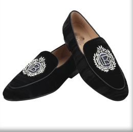 Luxury Brand Same Model Black Velvet With Transparent Rhinestones Men Loafers Handmade Slip-On Smoking Slippers Shoes