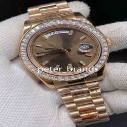 Fashion Baguettes Diamond Bezel watch day date Mechanical Movement Mens Watch rose gold Stainless steel Men's Sport Wrist Wat257e