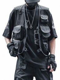 houzhou Techwear Black Cargo Biker Vest Without Sleeve Tank Tops Men Sleevel Top Men Clothing Japanese Streetwear Hip Hop f96g#