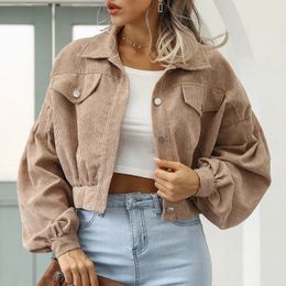 Jackets for Women Lantern Sleeve Tops Cropped Bomber Jacket Overcoat Outwear clothes Corduroy Autumn Winter Coat 18047 240311