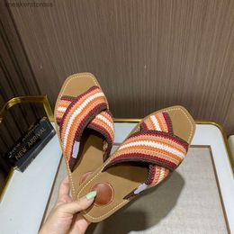 Casual Block Sandals Sandal Designer Flat Slipper Toe Sandal Color Chlloe Knitted Woody Bottom 2024 Mouth Summer Beach New Linen A7WY