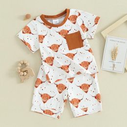 Clothing Sets 2Pcs Baby Boy Western Clothes Short Sleeve Cow Print T Shirt Tops Shorts Set Summer Toddler Boys Cotton Outfits