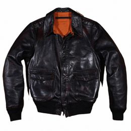 vintage Fi US A2 Bomber Coat Men's Jacket Horsehide Slim Fit Aviati Genuine Leather Coat Winter Outdoor Coats Windbreaker B8bn#