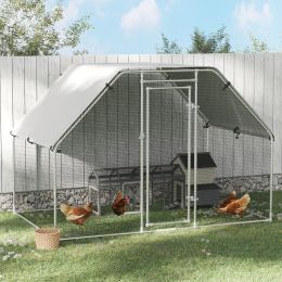 Accessories Outdoor Chicken Coop 9' W x 6' D x 6.5' Galvanized Metal Poultry Cage with Lock and Oxford Cover